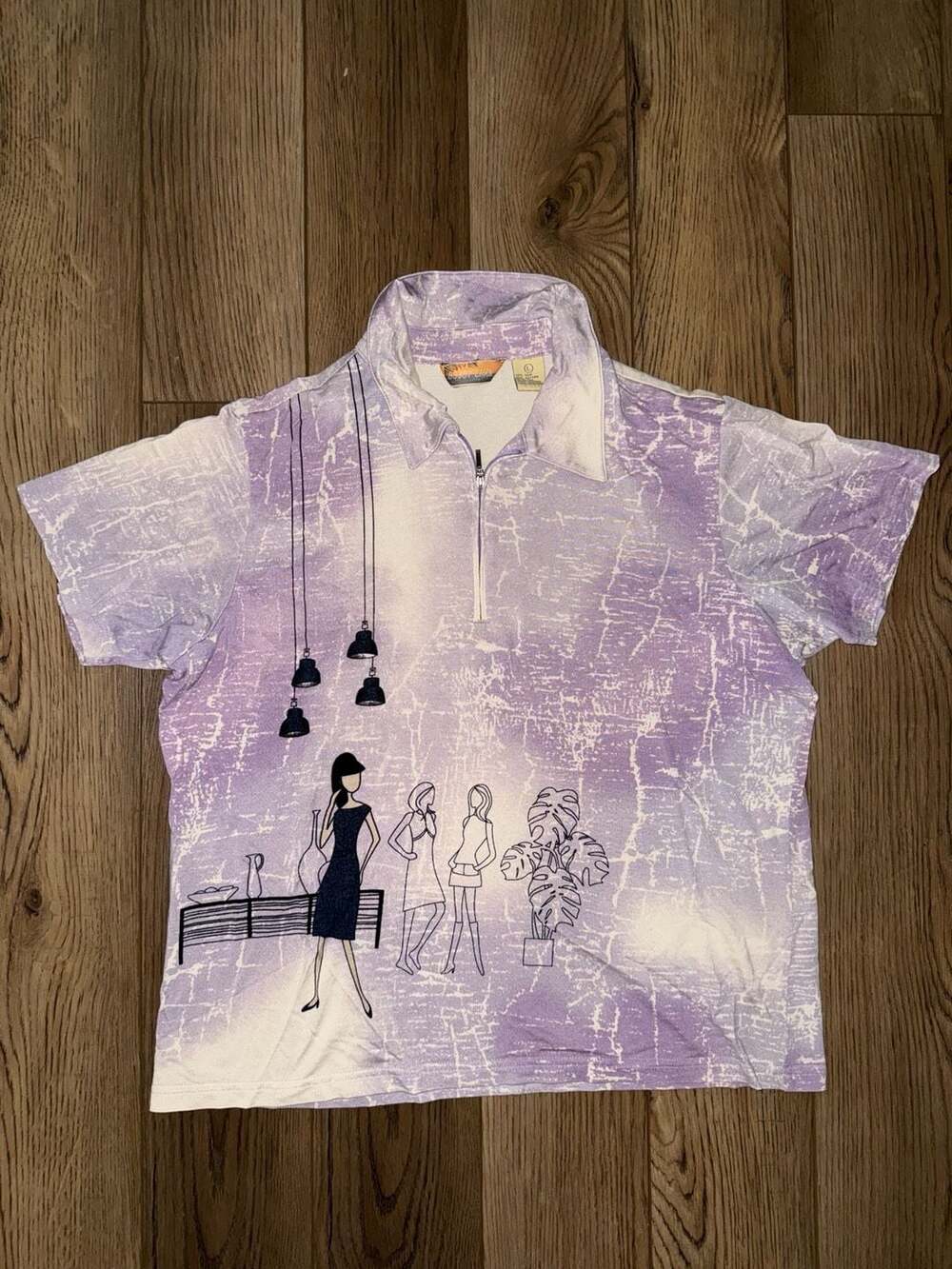 Bobby Chan Vintage Silk-Cotton Blend Half-Zip Polo Shirt with Graphic Illustrati